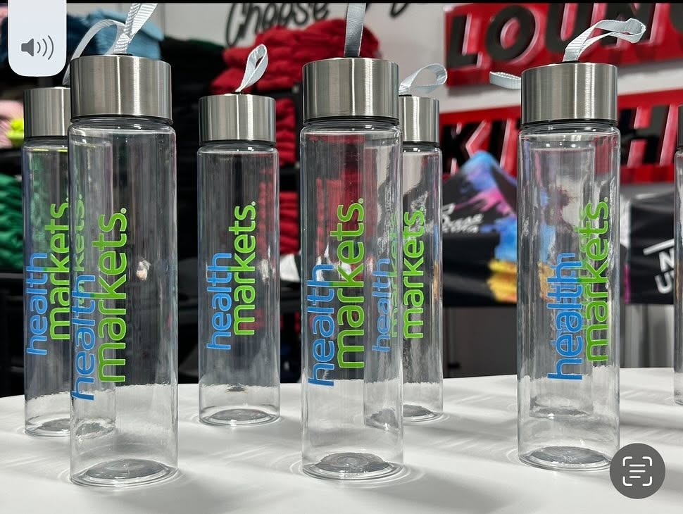 Custom printed water bottles for Health Markets